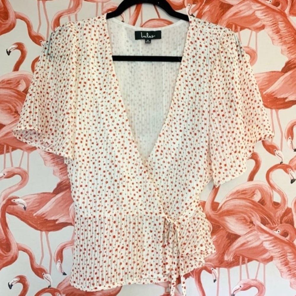 Lulu’s Destini Red and White Polka Dot Wrap Top Size Medium